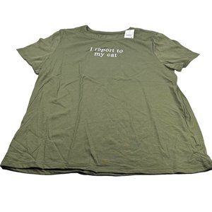 Zoe And Liv Women's Size XXL I Report To My Cat Short Sleeve Tee Shirt Green New